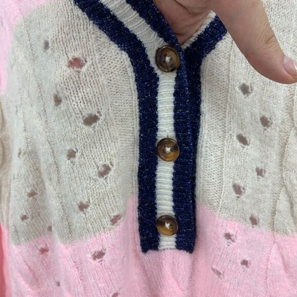 Torrid Sweater Womens Plus 2 Pink Striped Vegan Cashmere Pullover V Neck Henley - Picture 4 of 16